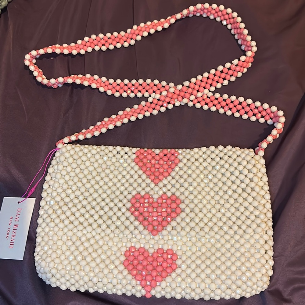 NWT Isaac Mizrahi Beaded Bag With Hearts